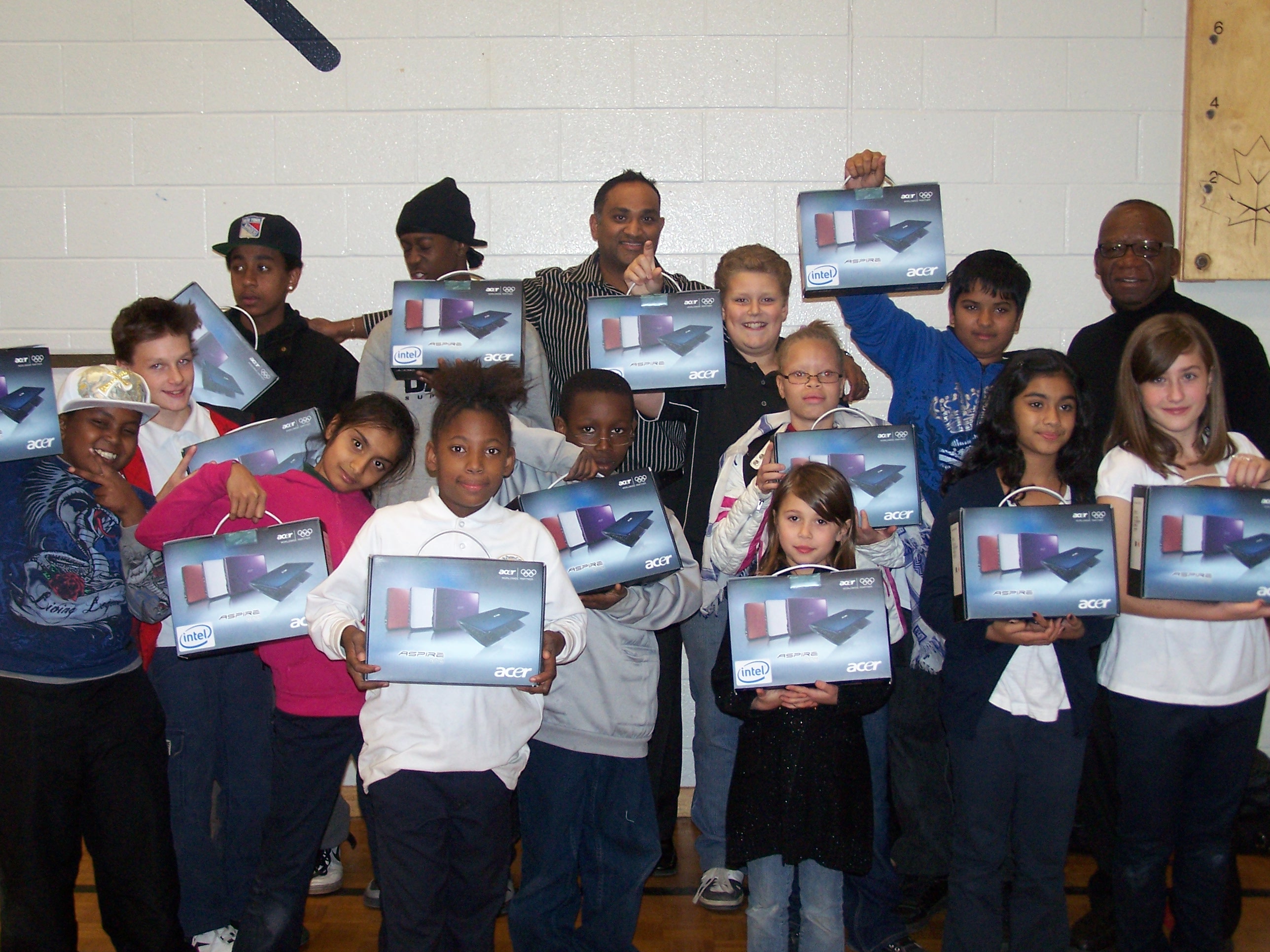 Students receiving laptops